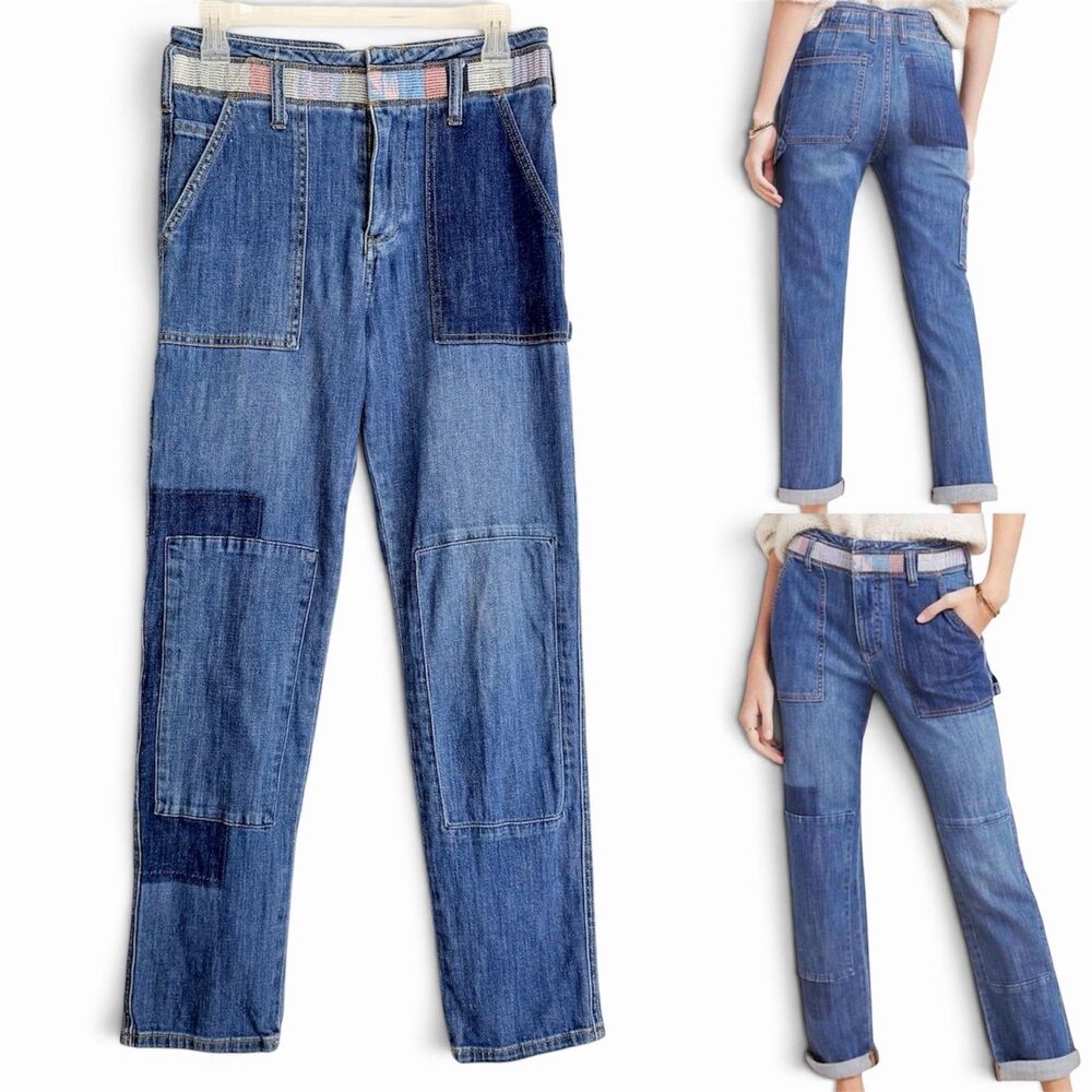 PILCRO Anthropologie Patchwork Boyfriend Jeans Blue Size 27 Boho Grunge Festival